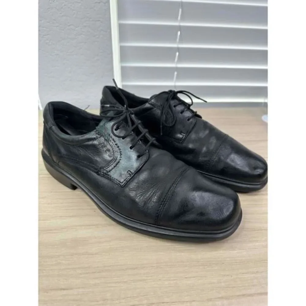 ECCO Shoes Mens EU 44/US 10 Black Leather Lace Up Captoe Oxford Dress‎ Comfort